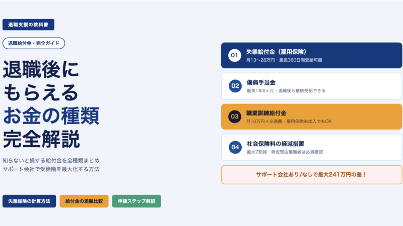 退職後にもらえるお金の種類を完全解説｜給付金を最大化するサポート会社とは