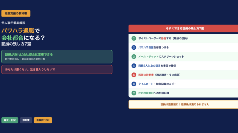 パワハラで退職したら会社都合になる？証拠の残し方7選と失業保険を最大化する方法を元人事が解説