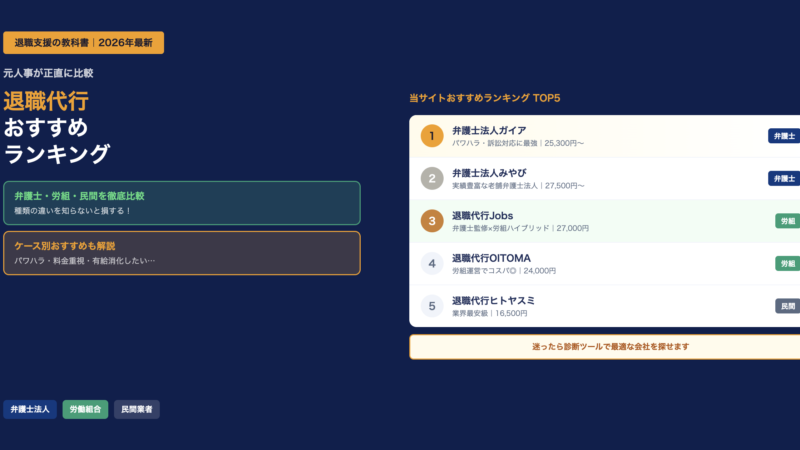 退職代行おすすめランキング2026｜弁護士・労組・民間を元人事が比較