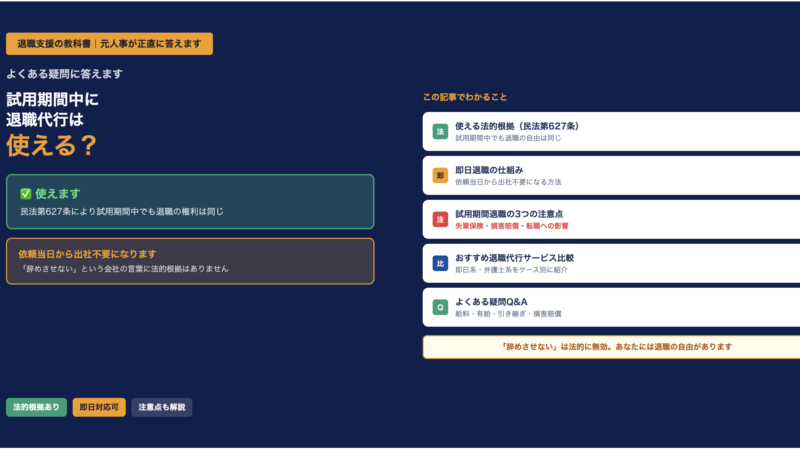 試用期間中に退職代行は使える？法的根拠と注意点を元人事が解説