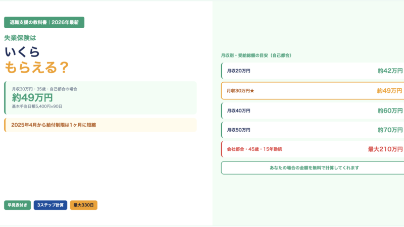 失業保険はいくらもらえる？年齢・年収別の計算方法と早見表【2026年最新】元人事が完全解説